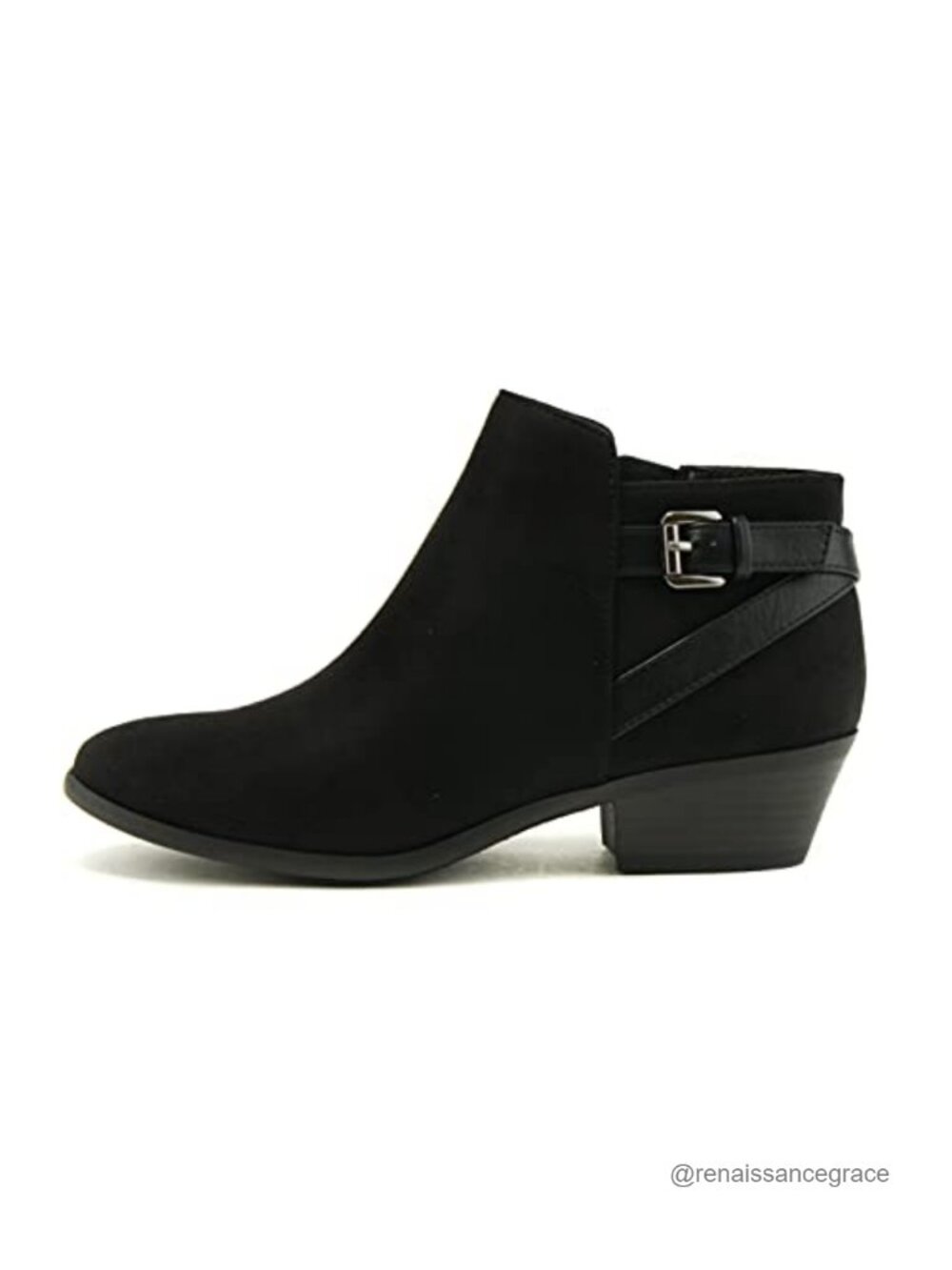 Faux Suede Stacked Block Heel Western Ankle Bootie Crisscross Back